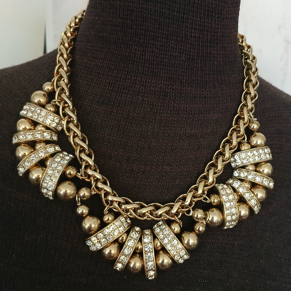 Banana Republic Bold Goldtone And Rhinestones Statement Necklace